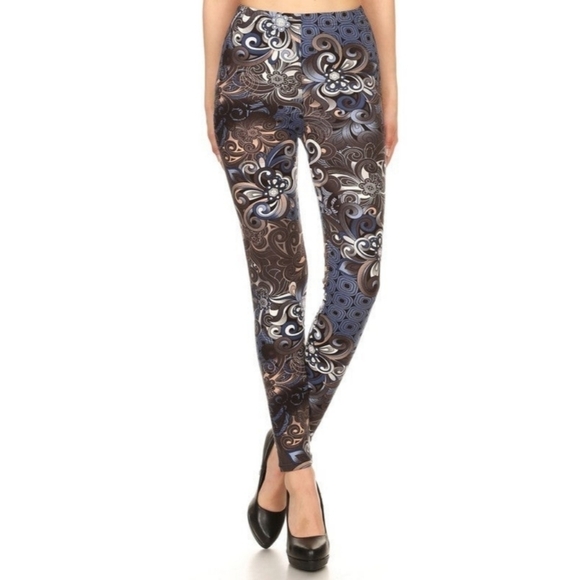 TCLC Blue & Black Paisley Print Full Length Leggings Size 10 NWT - Picture 5 of 6